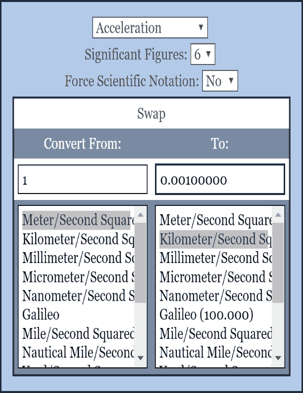 Acceleration Conversion Calculator Conversion Calculator