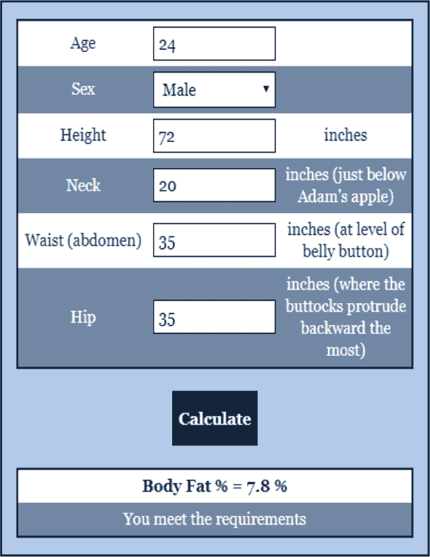 Army Body Fat Calculator Fitness Calculator